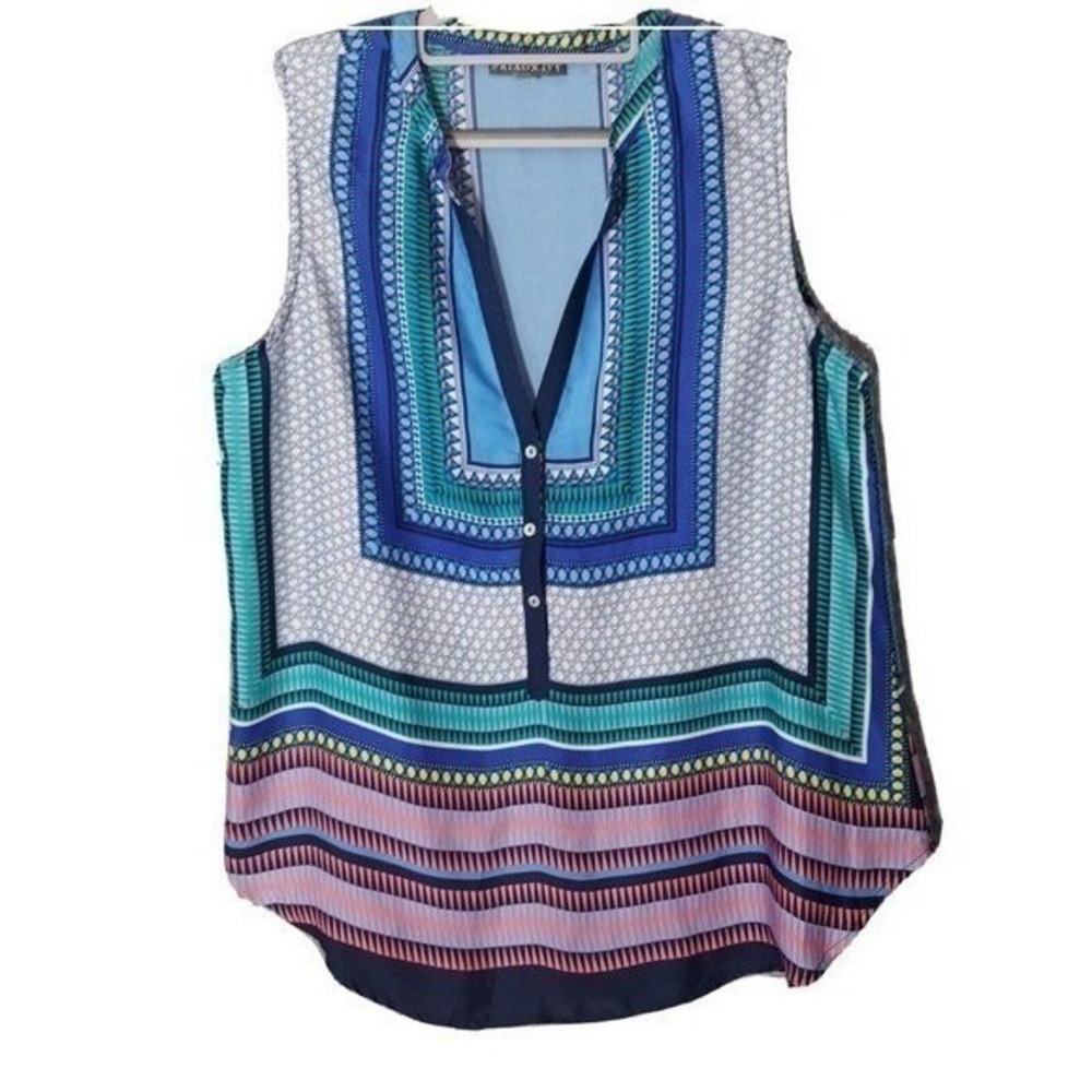 Brixon Ivy Tank Women L Blue Geometric Sleeveless Career Shell Layering Blouse